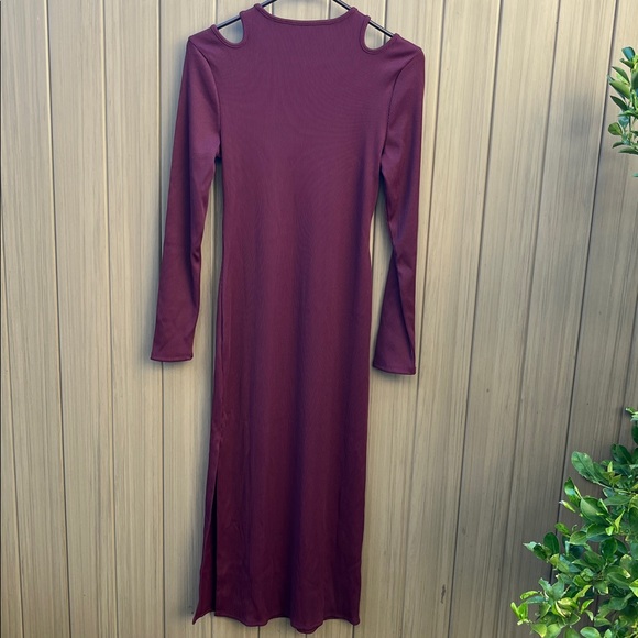 WHBM® FORME Rib Long Sleeve Cutout Midi Dress Stretch Medium Petite Port New - Picture 6 of 9